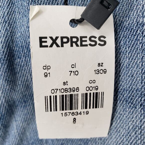 Express Straight Ankle Jeans 8 High Rise Waist Distressed Chain Raw Hem Blue NWT - Picture 9 of 13